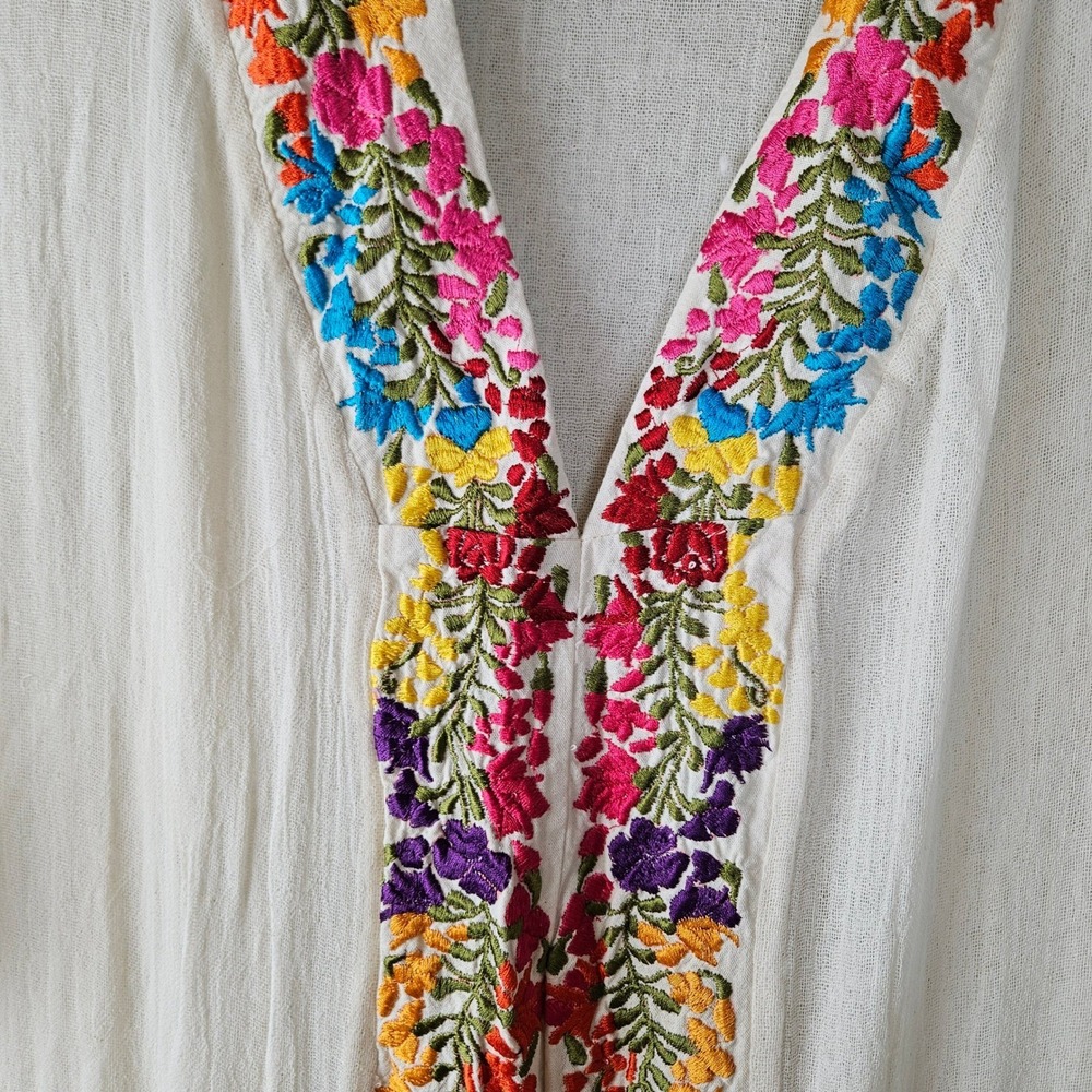 Jen's Pirate Booty Gauze Embroidered Kaftan Sz XS/S Ivory Multi Maxi Dress - Picture 4 of 12